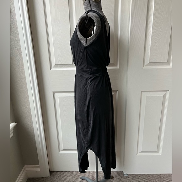 Black Tape Dress Womens PM Solid Charcoal Gray Sleeveless Dual V Neck - Picture 2 of 4